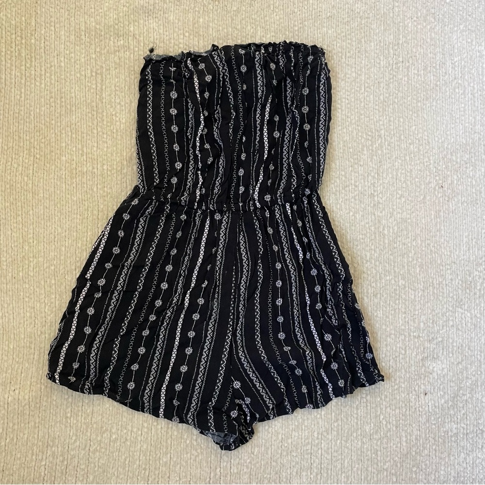Black and White Strapless Romper